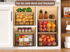 2 Set Stackable Wire Basket with Wooden Tops & Pad for kitchen organizers and storage, XXL Kitchen Counter Organizer for Frui