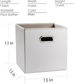 PRANDOM Leather Foldable Cube Storage Bins 13x13 inch [4-Pack] Fabric Storage Baskets Cubes Drawer with Cotton Handles Organi