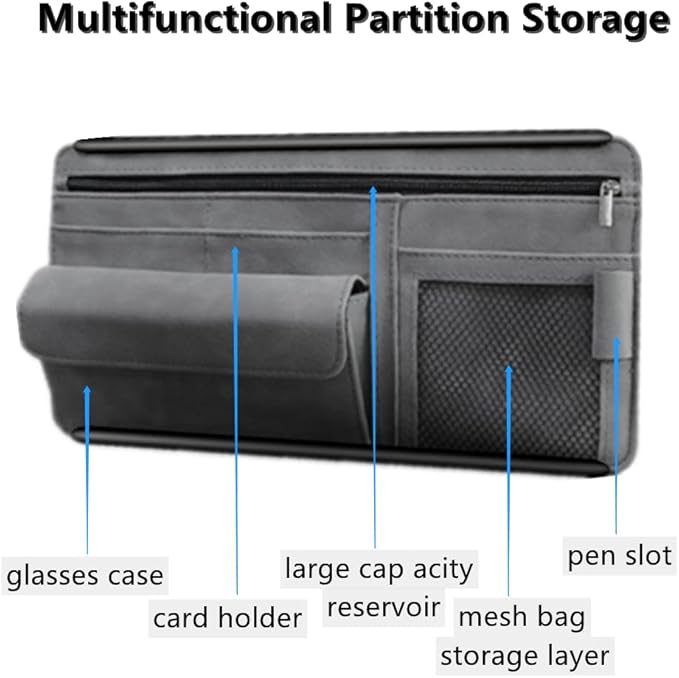 Car Sun Visor Organizer Auto Interior Accessories Storage Pocket Organizer with Multi-Pocket Net Zipper Pouch Sunglass Holder for Car Truck SUV Case Bag for Card License Registration