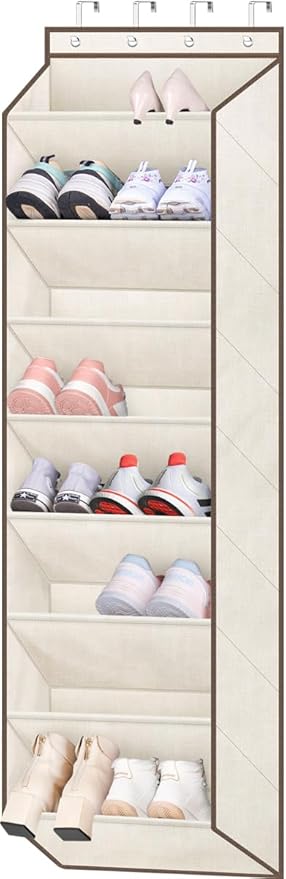 SLEEPING LAMB Over The Door Shoe Organizer for Closet with Large Deep Pockets, Narrow Shoe Rack for Door Hanging Boots Storag