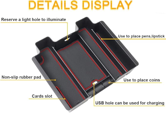 PIMCAR Full Size Console Armrest Organizer Compatible with 2019-2022 Chevy Silverado/GMC Sierra 1500 & 2020-2023 Silverado/Sierra 2500 HD/3500 HD-Full Console w/Bucket Seats ONLY Red Trim
