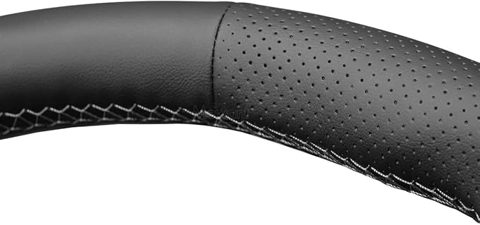 MEWANT DIY Hand Sew Black Genuine Leather Steering Wheel Cover for Ford F-150 F-250 F-350 F-450 F-550 F-600 F-650 F-750