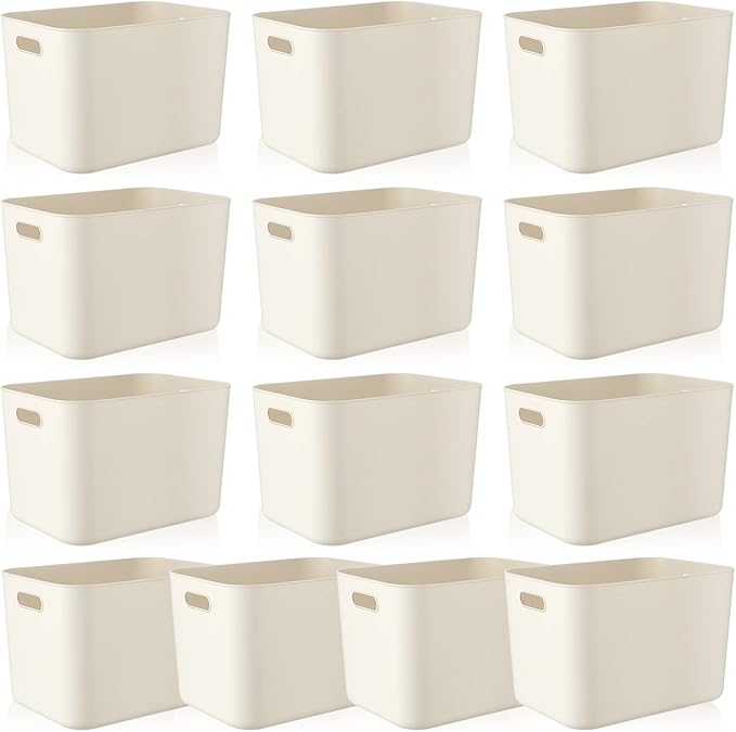 Zopeal Plastic Storage Bins 10 Pcs White Pantry Organizer Bins Small Baskets Storage Containers for Home Kitchen (14 x 10.5 x