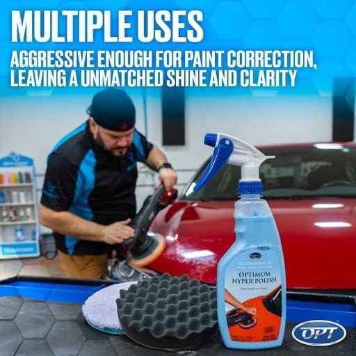 Optimum Hyper Polish - Sprayable Car Polish for Paint Correction, Buffing, Auto Detailing, Non-Staining, Non-Dusting, No Fillers, Body Shop Safe, Safe On Paint and Plastic Trim (17 oz.)