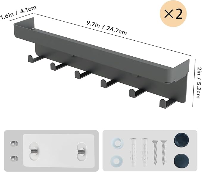 2 Pieces Key Holder for Wall Rustic Key and Mail Organizer 6 Key Hooks with Shelf Small Key Rack with Tray Adhesive Key Hange