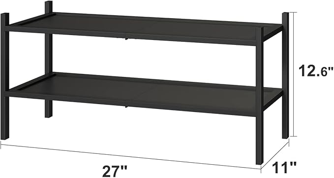 kiplant 2-Tier Black Bamboo Shoe Rack, Stackable Bamboo Wood Shoe Rack for Closet, Entryway & Hallway
