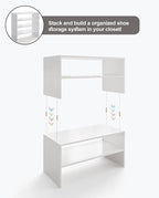 2-Tier Stackable White Shoe Rack, Wooden 2-Shelf Shoe Organizer Freestanding Shoe Storage Stand for 6-9 Pairs, Perfect for Cl