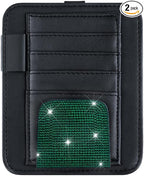 Bling Car Sun Visor Organizer, Rhinestone Multi-Pocket Truck Visor Organizer Pouch with Visor Pen Holder,Glasses Holder,Universal Sunvisor Organizers for Most Cars SUVs -Green