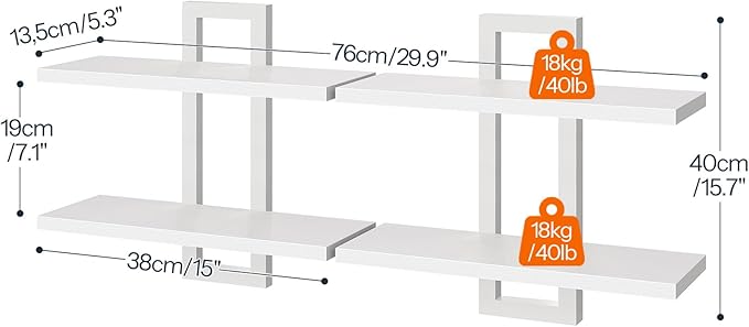 HOOBRO Floating Shelves, 15 Inch Wall Shelf Set of 2, Wall Mounted Storage Shelves 2-Tier, Hanging Bathroom Shelves, for Livi