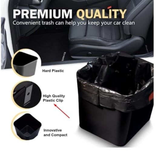 Large Black Car Trash Can Waterproof & Leakproof Car Garbage Bin with Floor Mat Clip, Anti-Slip Design, Portable Auto Trash Container for Car, SUV, Truck, or Van Durable & Easy to Clean