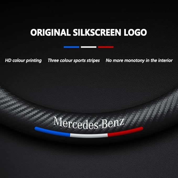 Customized Steering Wheel Cover Compatible with Mercedes-Benz, Nappa Leather & Carbon Fiber Design Car Steering Wheel Cover, with Coasters and 3-in-1 USB Fast Charging Cable (Red)