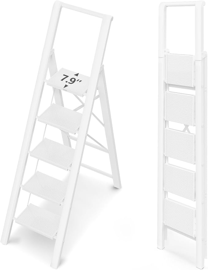 WOA WOA 5 Step Ladder for 10 Feet High Ceiling, Lightweight Foldable Ladder with Non-Slip Wide Pedals, Step Stool with Safe H
