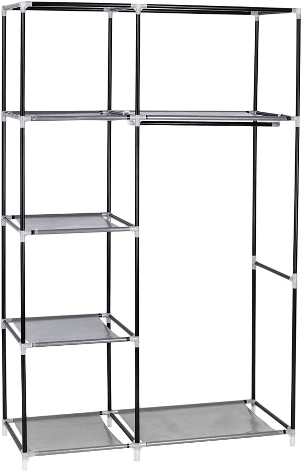 64" Portable Closet Storage Organizer Wardrobe Clothes Rack,Covered Garment Rack,Steel Tube Clothes Storage Organizer,Freesta