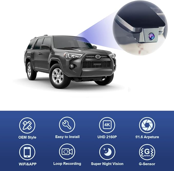 Fitcamx 4K Dash Cam Suitable for Toyota 4Runner 2020-2024 TRD Sport Limited Pro Off-Road Venture SR5 Premium, OEM Look, 2160P
