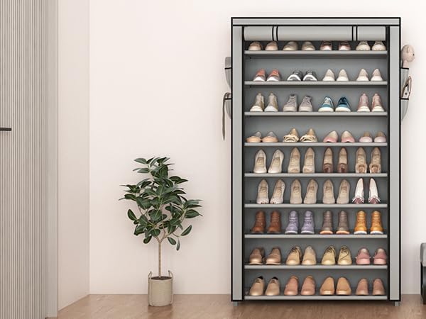 LANTEFUL Shoe Rack with Covers 10 Tier Tall Shoe Rack Organizer Large Capacity Shoe Shelf Storage 40 Pairs Space Saving Free 