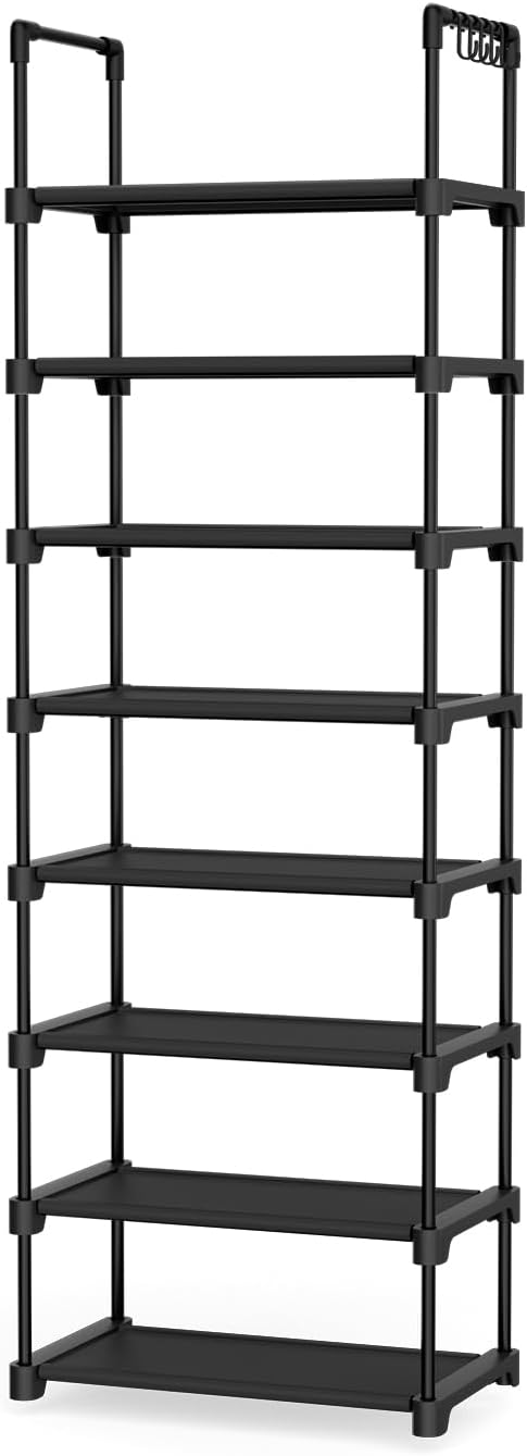LANTEFUL Tall Shoe Rack 8 Tiers, 16-20 Pairs Shoe and Boots Organizer Storage Sturdy Shoe Shelf, Narrow Vertical Shoe Rack fo