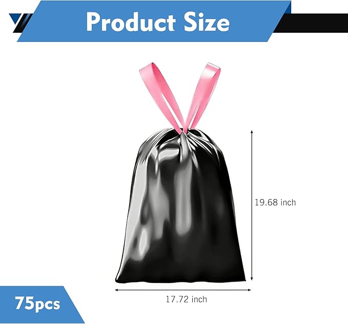 75PCS Car Trash Can Bags, Thicken Small Garbage Bags, 1-2 Gallon Portable Trash Can, Strong Mini Trash Bags, for Car Home Office Kitchen Bathroom Bedroom (Black)