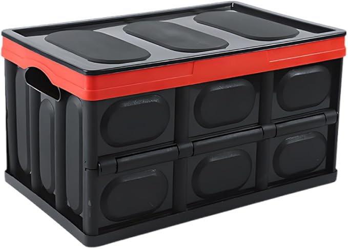 Car Trunk Organizer, Foldable Plastic Cargo Storage Box with Lid, Large Car Tool Container with Handles, Universal Automotive