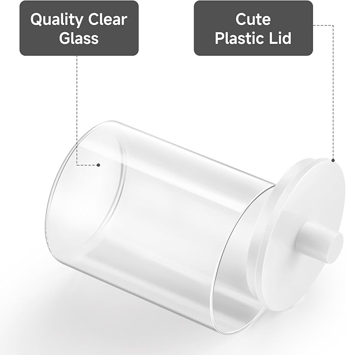 TIPGO Glass Qtip Holder Dispenser for Bathroom - 10 oz Clear Canister Apothecary Jar for Cotton Swabs, Balls, Pads, Floss Pic