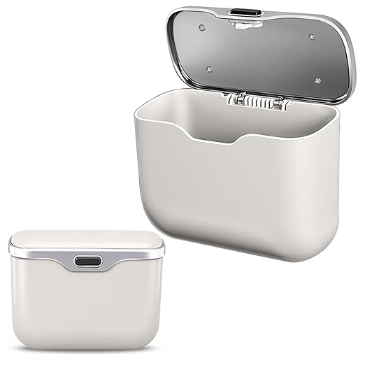 Car Trash Can with Lid, Leakproof Auto Garbage Bin, Waterproof Car Trash Bag Holder with PU Leather Top for Back of Seat/Door, Fit for SUVs, Sedans, Trucks Beige