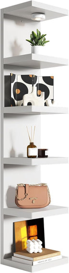 6-Tier Wall Shelf Unit with USB Rechargeable Led Light (Remote Controlled),Versatile Floating Display Shelves,Lack Style Wall
