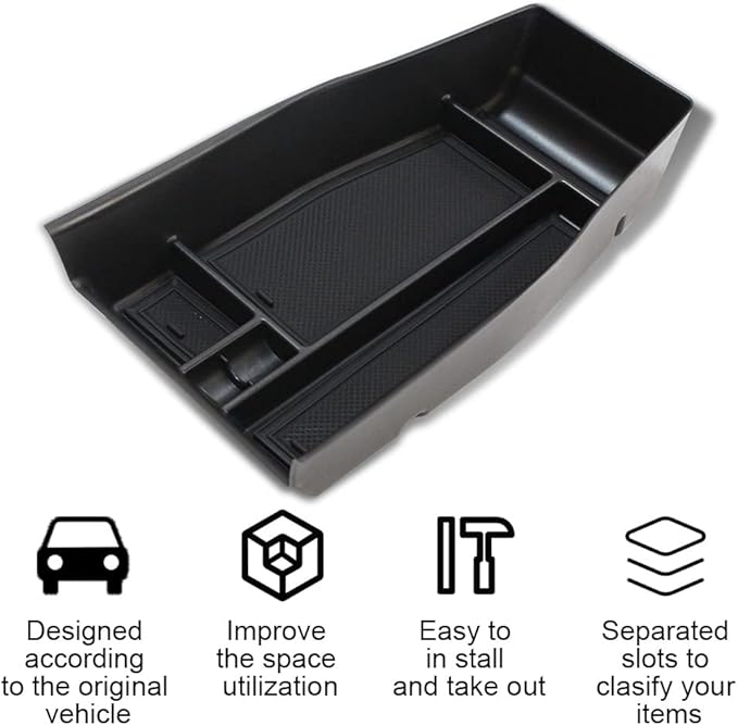 BestEvMod Lower Center Console Organizer Tray Storage Box Interior Accessories with Rubber Black Trim Compatible with Hyundai Ioniq 5 2022 2023 2024 Accessories NOT fit 2025