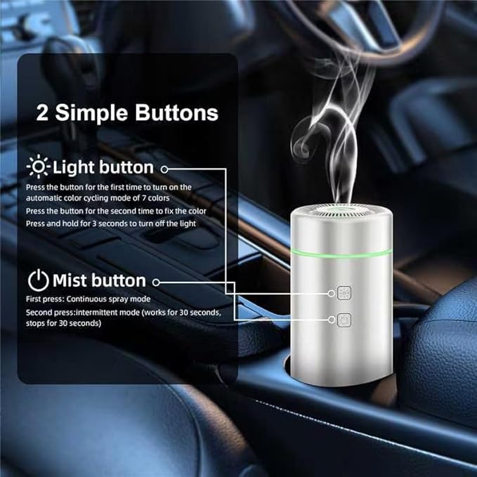 100ML Car Essential Oil Diffuser, Rechargeable Battery Powered, Cordless Portable Aromatherapy Humidifier with 7 LED Color Li