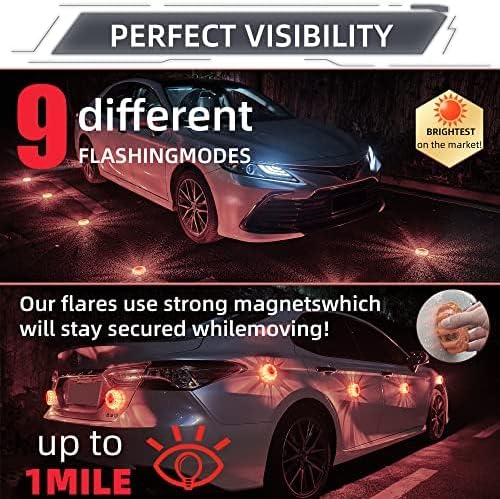 LED Road Flares 6Pack Roadside Emergency car kit Emergency Road Flares Kit with Magnetic Base for Vehicles & Boat | 9 Flash M