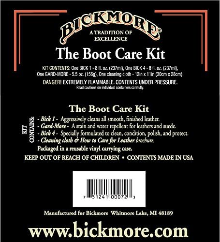 Leather Boot Care Kit - Bick 1 Cleaner, Bick 4 Conditioner, Gard-More Water Repellent Spray & Cloth - Made in USA - Shoe Care