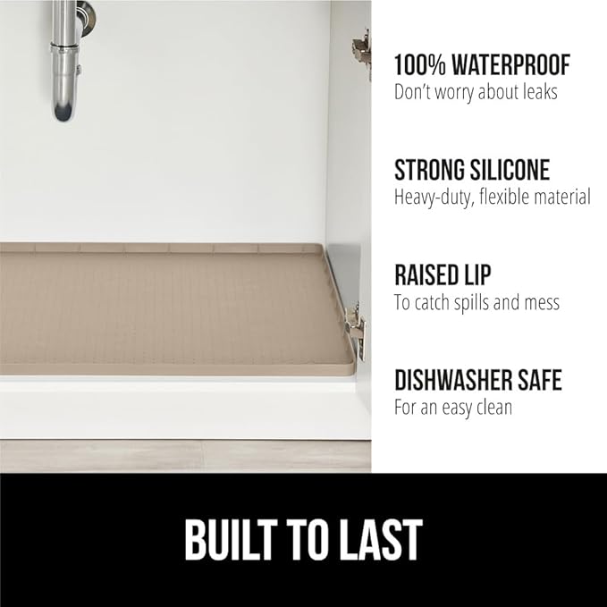 GORILLA GRIP Waterproof Silicone Under Sink Mat with Raised Lip for Kitchen and Bathroom, 46 x 22 in, Cabinet Shelf Liner Sta