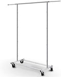 Simple Trending Standard Rod Clothing Garment Rack, Rolling Clothes Organizer on Wheels for Hanging Clothes, Chrome