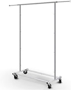 Simple Trending Standard Rod Clothing Garment Rack, Rolling Clothes Organizer on Wheels for Hanging Clothes, Chrome