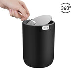 EKO Fandy 0.4 Gal/1.5L Mini Tabletop Trash Bin with Swing-Lid, Desktop Trash Can for Bathroom Countertop, Vanity, Coffee or Office, Small Garbage Bin (Black)