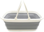 SAMMART SAMMART 9.2L (2.37Gallon) Collapsible Tub with Handle - Portable Outdoor Picnic Basket/Crater - Foldable Shopping Bag - Space Saving Storage Container (1, White/Grey)