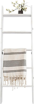 5-Tier Blanket Ladder – 4.8 Ft Wall Leaning Quilt Rack, Farmhouse Blanket Storage for Living Room, Bedroom & Bathroom – Rusti