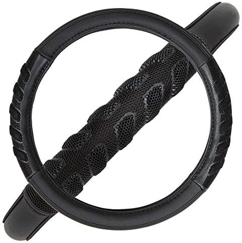 Flying Banner car Steering Wheel Cover Faux Leather Massage Universal fit 3D Honeycomb Hole Anti-Slip Sporty 15 Inches (Black