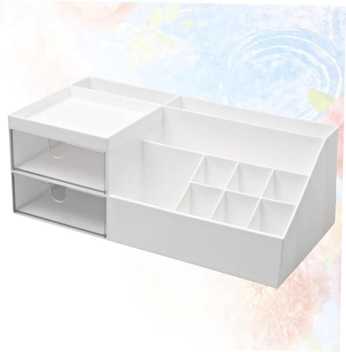 Angoily White Makeup Organizer Large Desk Organizers and Storage Rotating Cosmetic Storage Box Space-Saving