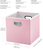 PRANDOM Leather Foldable Cube Storage Bins 13x13 inch [4-Pack] Fabric Storage Baskets Cubes Drawer with Cotton Handles Organi