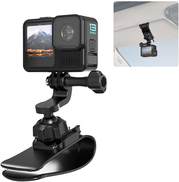 Car Sun Visor Mount VLOG/Video Holder, Quick Clip Mount for Car Sun Visor Compatible with DJI Action 6/5 Pro/ 4/3, GoPro Hero 13/12/11/10, Insta360, AKASO and More