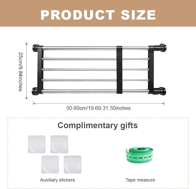 Hershii Expandable Closet Tension Shelf Rod Adjustable Metal Storage Rack Cabinet Organizer DIY Divider Separator Shelves for