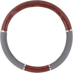 BDK Dark Wood Grain Car Steering Wheel Cover, Standard 15 inch with Gray Faux Leather Grip, Made to Fit Most Auto Truck Van S