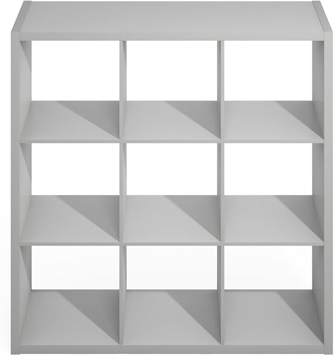 Furinno Simple Cube Storage Organizer, 9-Cube Display Shelf, Open Back Shelving Unit, Storage Shelves, Extra Thick Frame, for