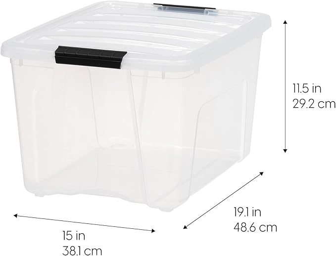 IRIS USA 40 Qt Stackable Plastic Storage Bins with Lids, 4 Pack - BPA-Free, Made in USA - See-Through Organizing Solution, La