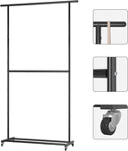 Sywhitta Double Rod Clothing Garment Rack, Rolling Clothes Organizer on Wheels for Hanging Clothes, Easy to Assemble, Adjusta