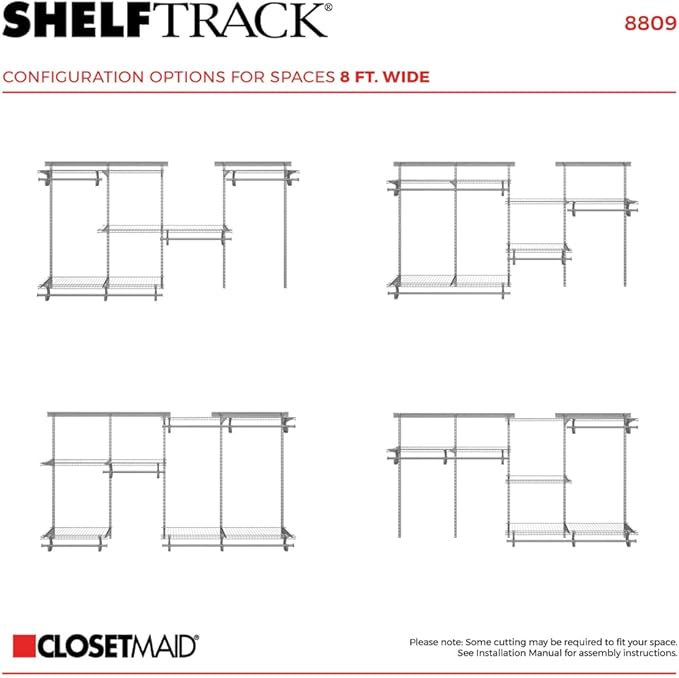 ClosetMaid ShelfTrack Wire Closet Organizer System, Adjustable from 5 to 8 Ft., With Shelves, Clothes Rods, Hardware, Durable