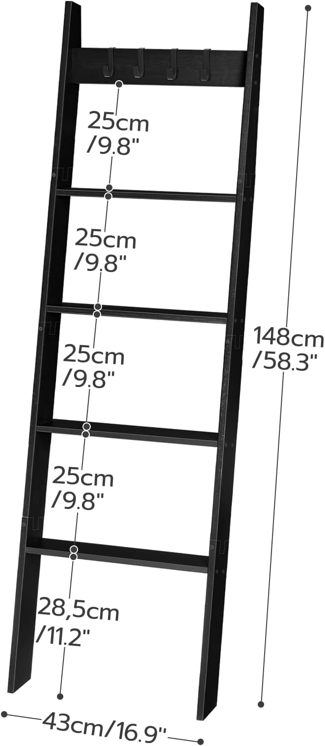 HOOBRO Blanket Ladder for Living Room and Bedroom, 5-Tier Wall Leaning Towel Rack for Bathroom, Decorative Ladder Shelf with 