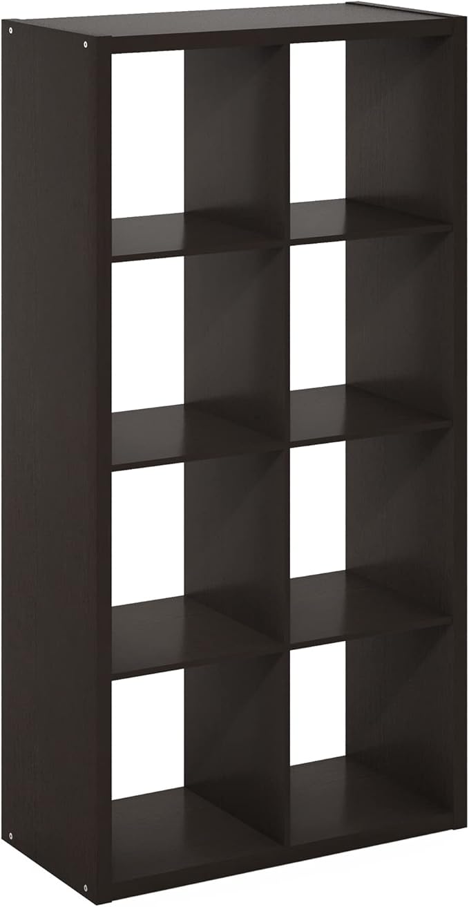 Furinno CUBICLE Book Shelf, 8-Cube Bookshelf, Extra Thick Frame Horizontally & Vertically Reversible Bookcase with Open Back,