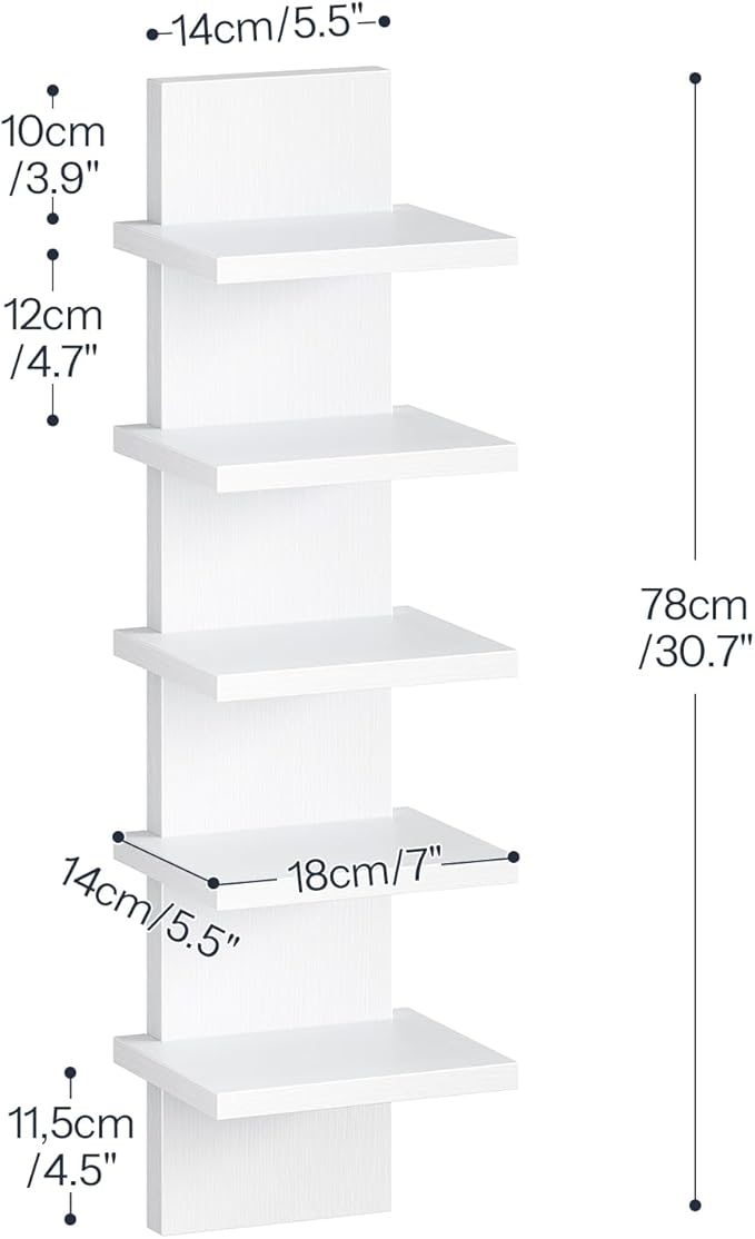 HOOBRO 5 Tier Wall Shelf Unit, 2 Pack Floating Shelves Wall Mounted, Wall Mount Vertical Shelving, Floating Storage Rack, Org