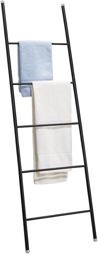 mDesign Metal Leaning Blanket and Towel Ladder - Display Rack for Bedroom and Bathroom - Throw/Quilt Holder - Nursery Wall Ra
