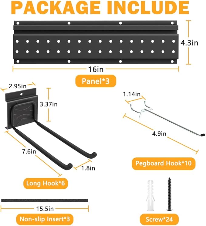 Garage Tool Storage Organizer Wall Mount, Heavy Duty Metal Garden Tool Rack Kit, 48inch Tracks with 16 Hooks for Shovel, Broo